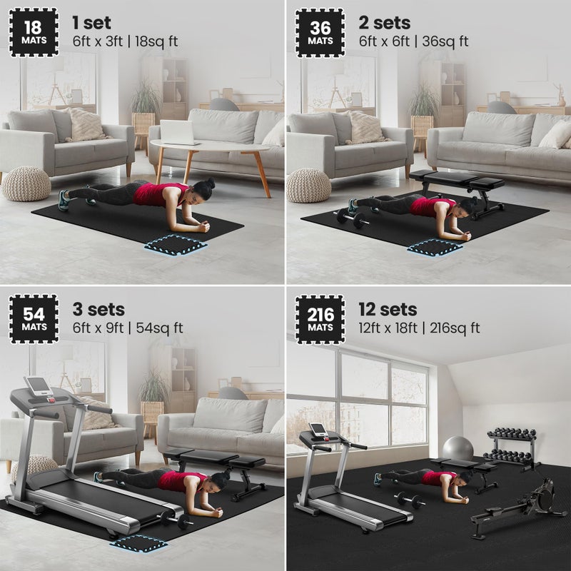 bemaxx Gym Mats Set - 18 pcs EVA Interlocking Foam Floor Tiles (12.6"x12.6"x0.4") 18sqft Protective Gym Flooring Sports Home Workout Exercise Mats Puzzle Garage Fitness Play-Room Garage Pool Treadmill - Image 3